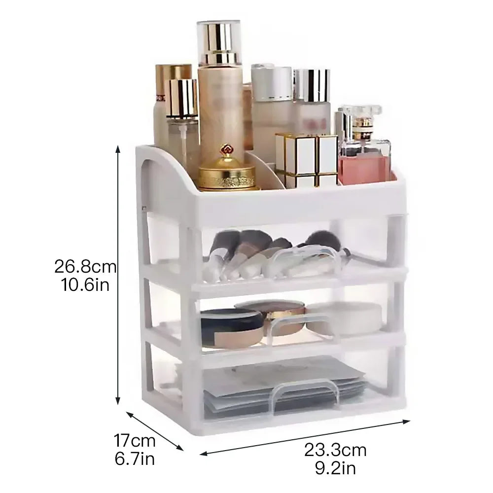 Makeup Organizer with 3 Drawers, Bathroom Vanity Countertop Storage for Cosmetics, Brushes, Lotion, Nail Lipstick and Jewelry