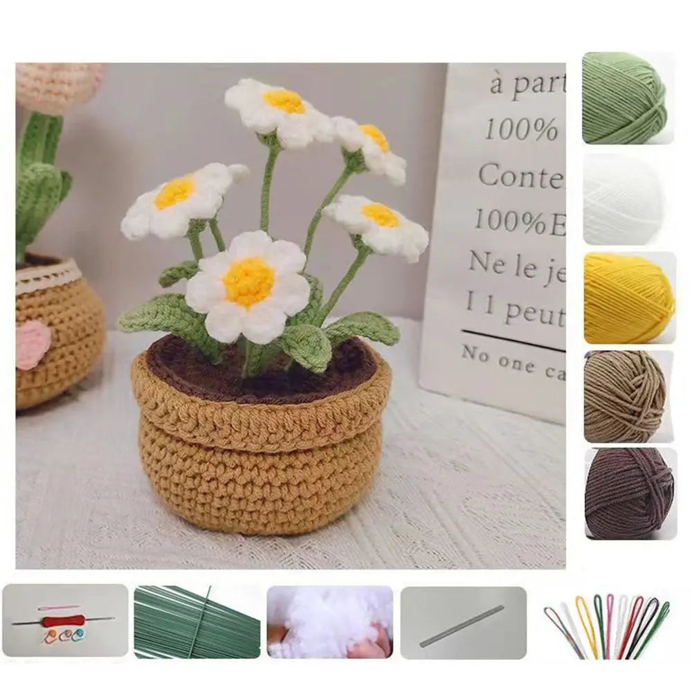 DIY Tulip Flowers Plant Potted Crochet Knitting Kit for Adults and Kids Crochet Starter Knitting Kit Handmade Crafts Lovers Sew