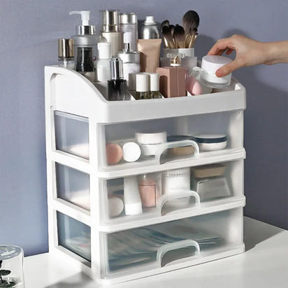 Makeup Organizer with 3 Drawers, Bathroom Vanity Countertop Storage for Cosmetics, Brushes, Lotion, Nail Lipstick and Jewelry