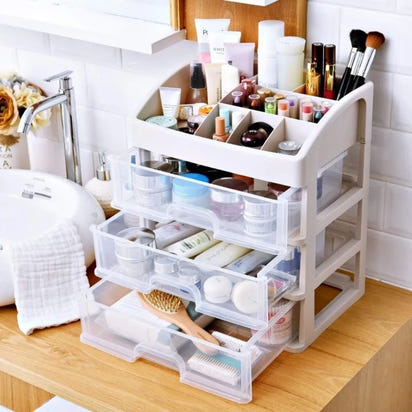 Makeup Organizer with 3 Drawers, Bathroom Vanity Countertop Storage for Cosmetics, Brushes, Lotion, Nail Lipstick and Jewelry
