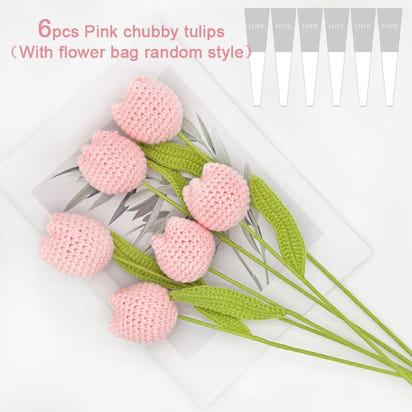 Knitting Crochet Chubby Tulip Artificial Flowers Bouquet Home Room Decor Wedding Table Decoration Accessories Mother's Day Gift