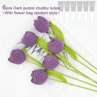 Knitting Crochet Chubby Tulip Artificial Flowers Bouquet Home Room Decor Wedding Table Decoration Accessories Mother's Day Gift