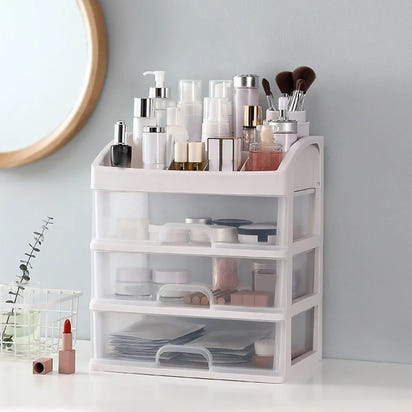 Makeup Organizer with 3 Drawers, Bathroom Vanity Countertop Storage for Cosmetics, Brushes, Lotion, Nail Lipstick and Jewelry
