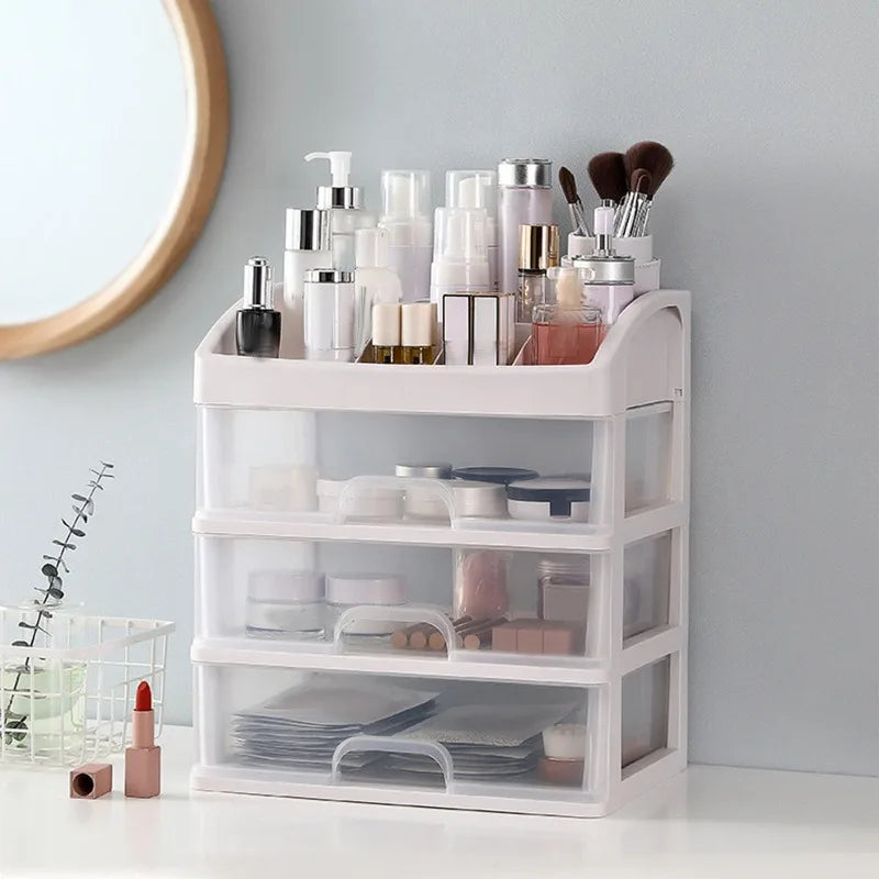 Makeup Organizer with 3 Drawers, Bathroom Vanity Countertop Storage for Cosmetics, Brushes, Lotion, Nail Lipstick and Jewelry