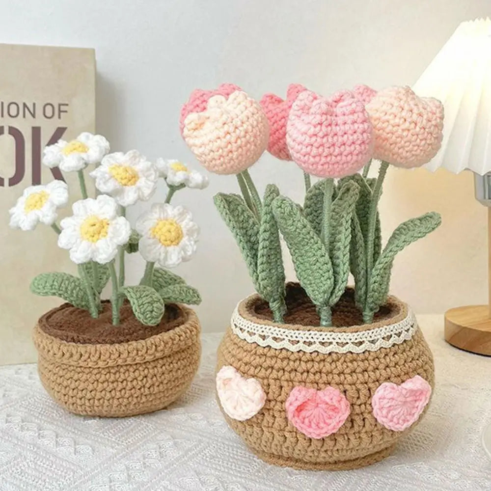 DIY Tulip Flowers Plant Potted Crochet Knitting Kit for Adults and Kids Crochet Starter Knitting Kit Handmade Crafts Lovers Sew
