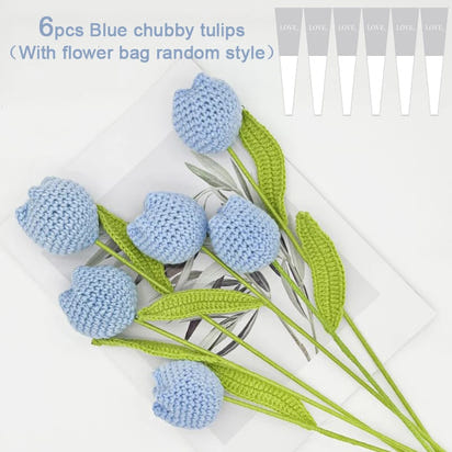 Knitting Crochet Chubby Tulip Artificial Flowers Bouquet Home Room Decor Wedding Table Decoration Accessories Mother's Day Gift