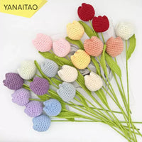 Knitting Crochet Chubby Tulip Artificial Flowers Bouquet Home Room Decor Wedding Table Decoration Accessories Mother's Day Gift