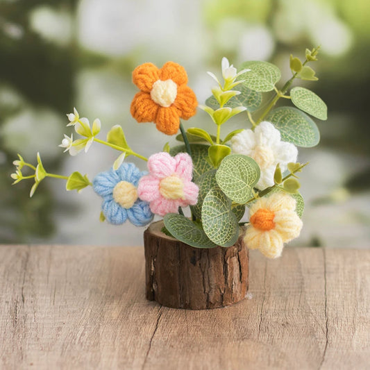 Crochet Flowers Car Ornaments Cute Knitting Flowers Potted Graduation Gift Hand-woven Potted Plants Car Table Home Decor