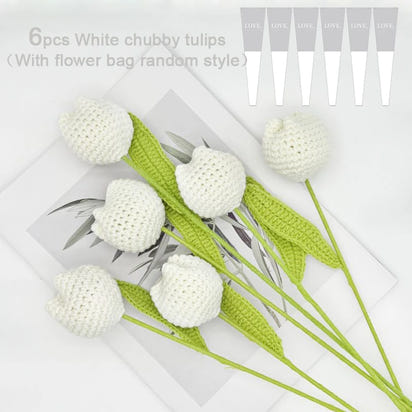 Knitting Crochet Chubby Tulip Artificial Flowers Bouquet Home Room Decor Wedding Table Decoration Accessories Mother's Day Gift