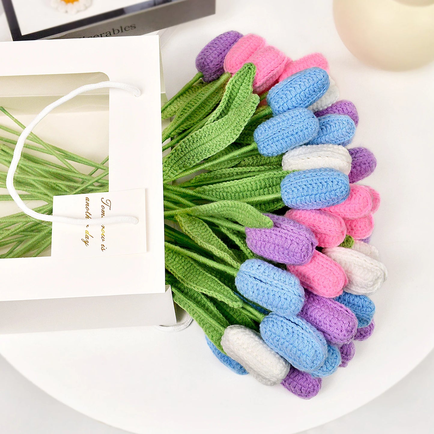 6pcs Crochet Tulip Artificial Flowers