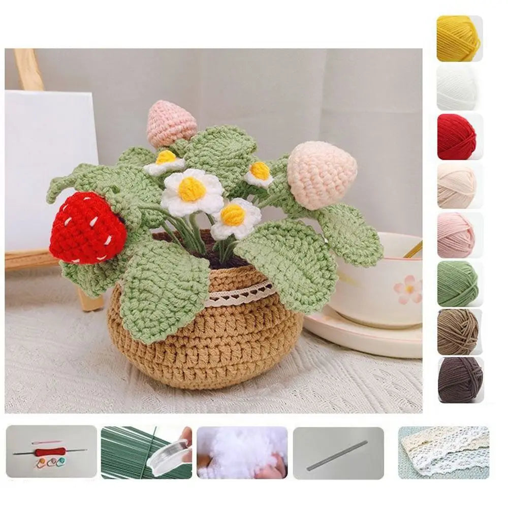 DIY Tulip Flowers Plant Potted Crochet Knitting Kit for Adults and Kids Crochet Starter Knitting Kit Handmade Crafts Lovers Sew